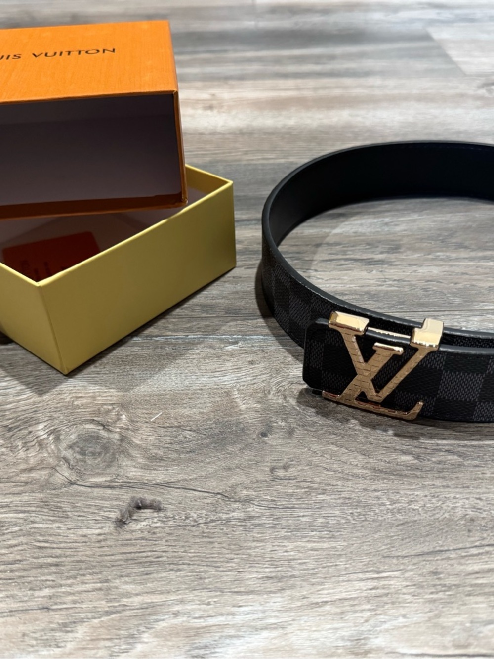 Louis Vuitton Black Damier Graphite Belt with Gold LV Buckle